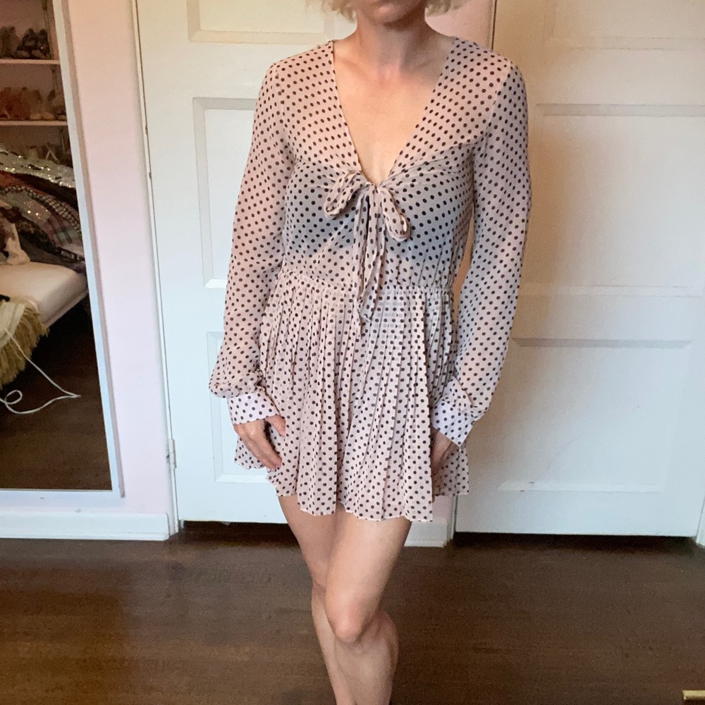 Sheer pink blush polka dot romper mini dress